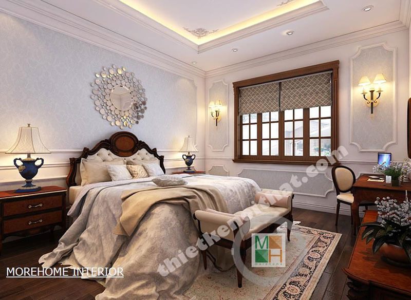 Mẫu giường ngủ gỗ tự nhiên cao cấp với thiết kế tân cổ điển cho phòng ngủ sang trọng