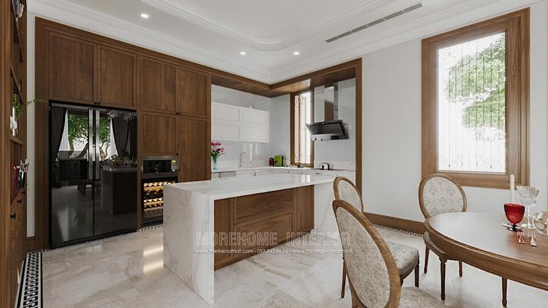 Mẫu tủ bếp chữ L phong cách hiện đại đẹp cho nhà biệt thự