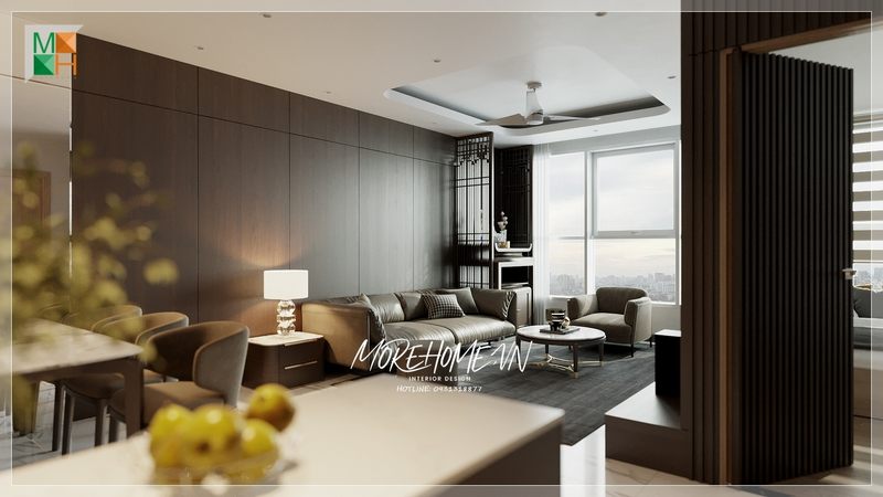 Trang trí nội thất phòng khách chung cư mở với các không gian khác tạo nên sự thông thoáng