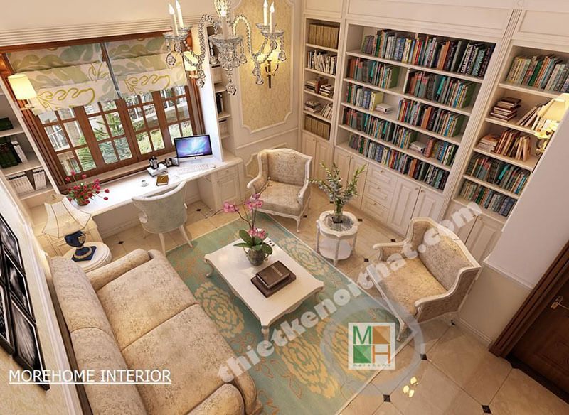 Mẫu sofa tân cổ điển bọc vải cho phòng đọc sách