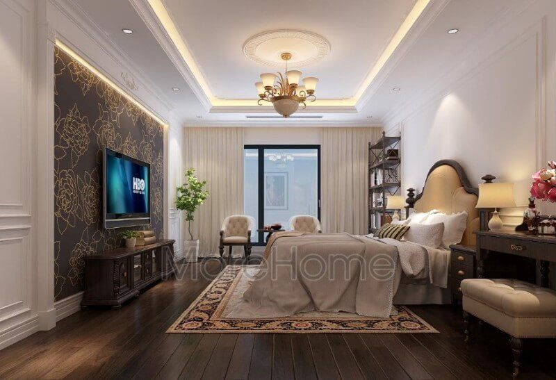 Phòng ngủ bố mẹ ấn tượng với mẫu giường ngủ gỗ óc chó