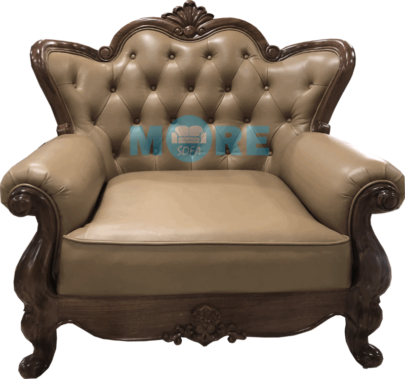 Thiết kế và sản xuất Sofa đơn Tân cổ điển MS-005 sắc sảo gỗ tự nhiên Óc chó, bọc da thật nhập khẩu cao cấp tại chung cư Mandarin, Hà Nội.